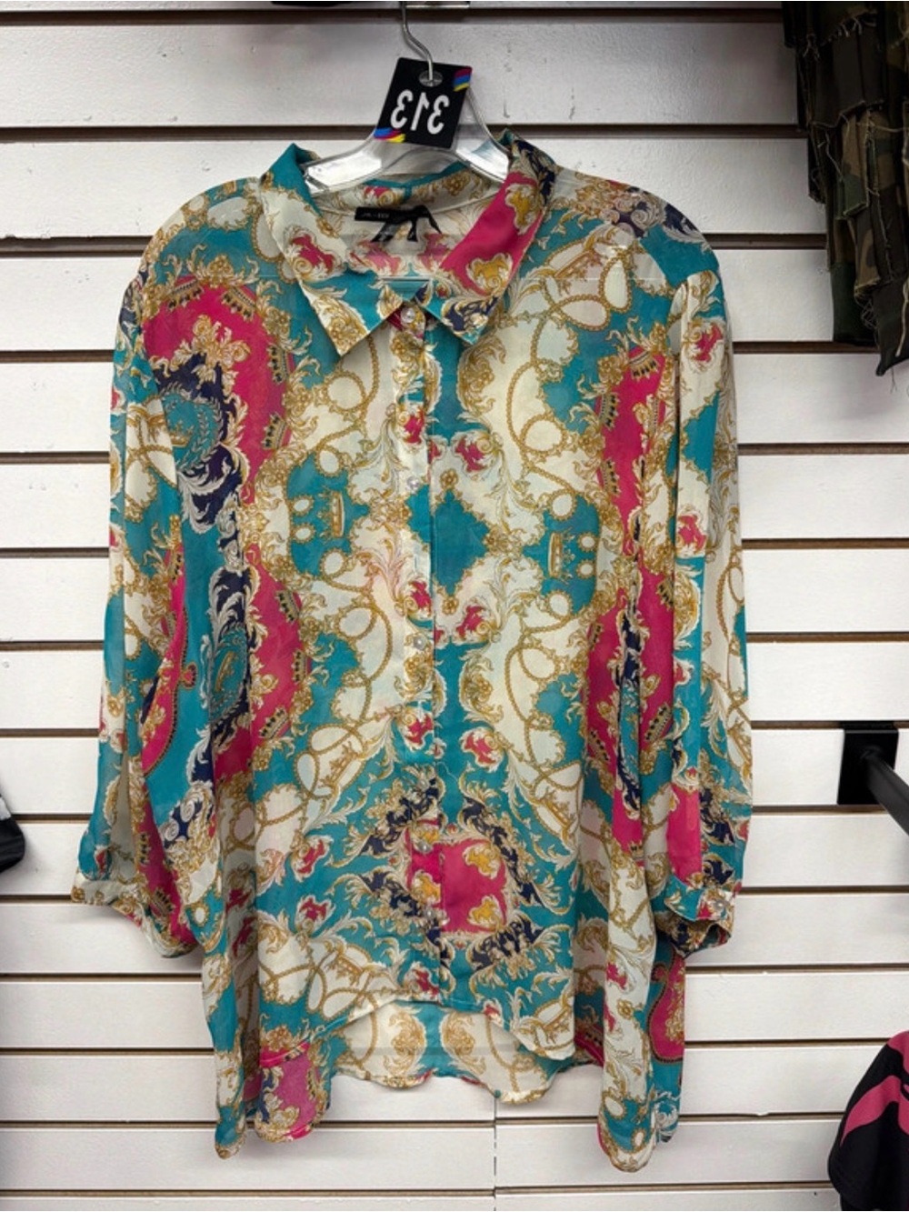 Ali & Kris Baroque Chain Print Button-Up
Blouse 3X